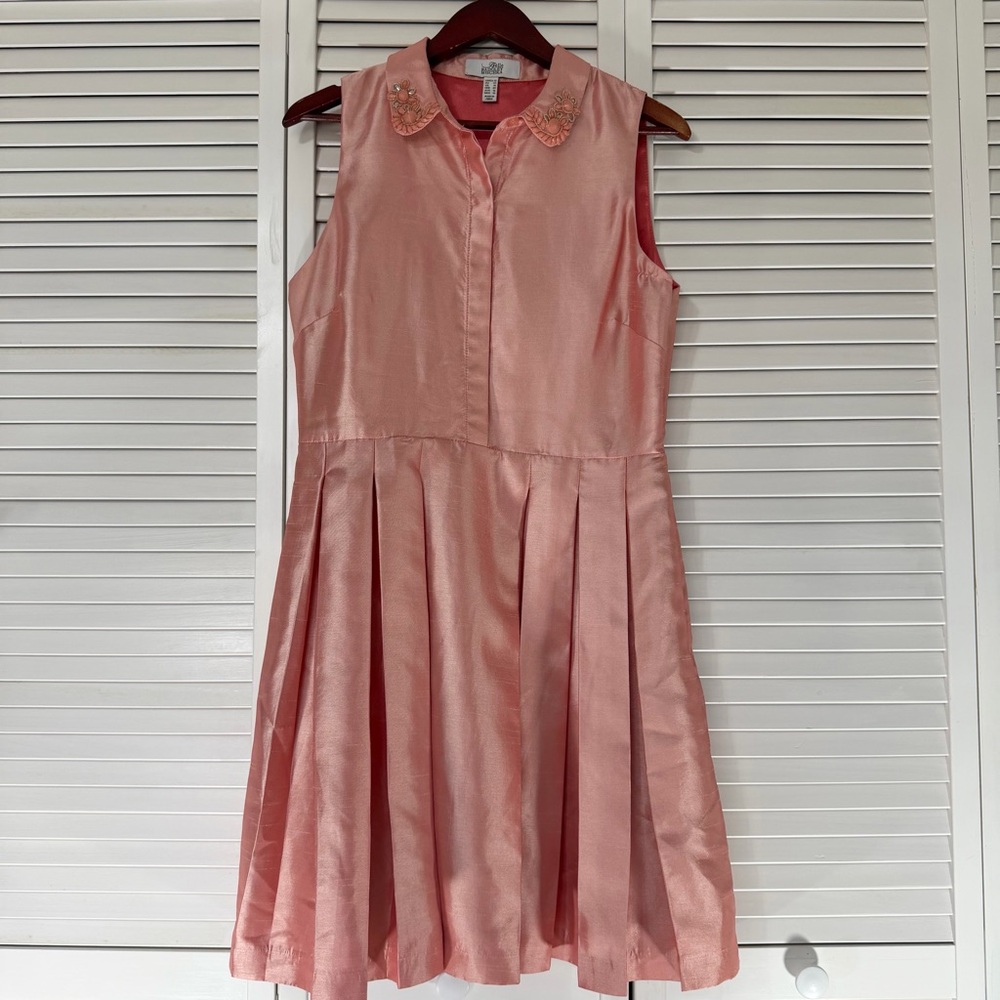 Badgley Mischka Retro Style Pink Satin Pleated Dress | 12 | Vintage Tea Party